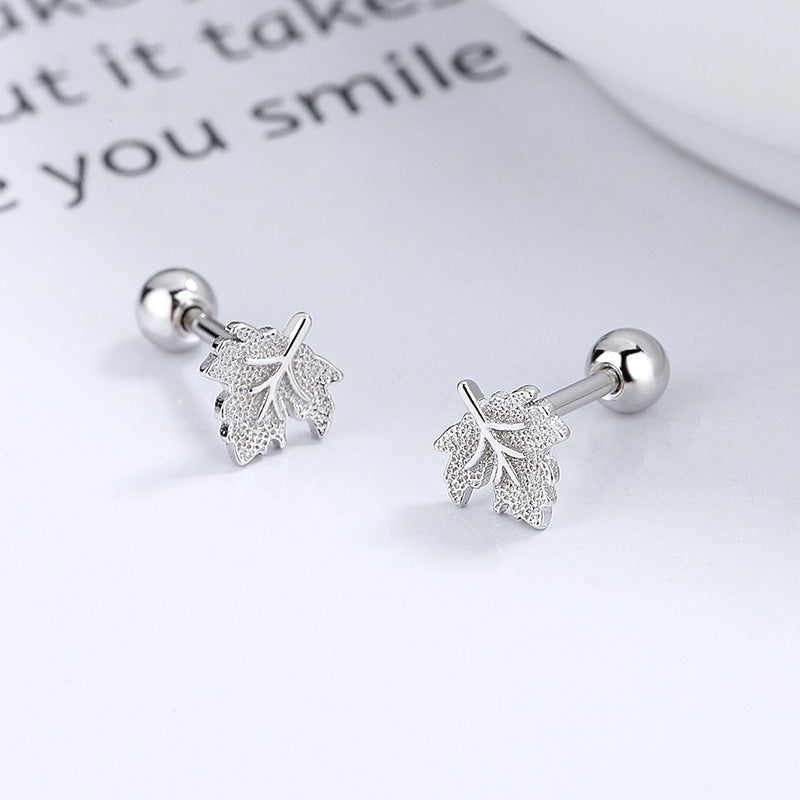 Maple Leaf Thread Stud Earrings Women's 925 Sterling Silver Romantic-Jewearrings