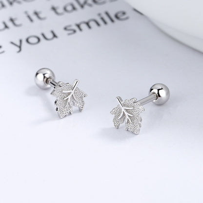 Maple Leaf Thread Stud Earrings Women's 925 Sterling Silver Romantic-Jewearrings