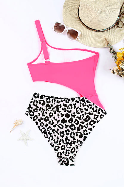 Leopard Cutout One-Shoulder One-Piece Swimsuit-Jewearrings