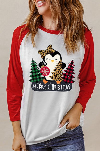 MERRY CHRISTMAS Penguin Round Neck Long Sleeve T-Shirt-Jewearrings