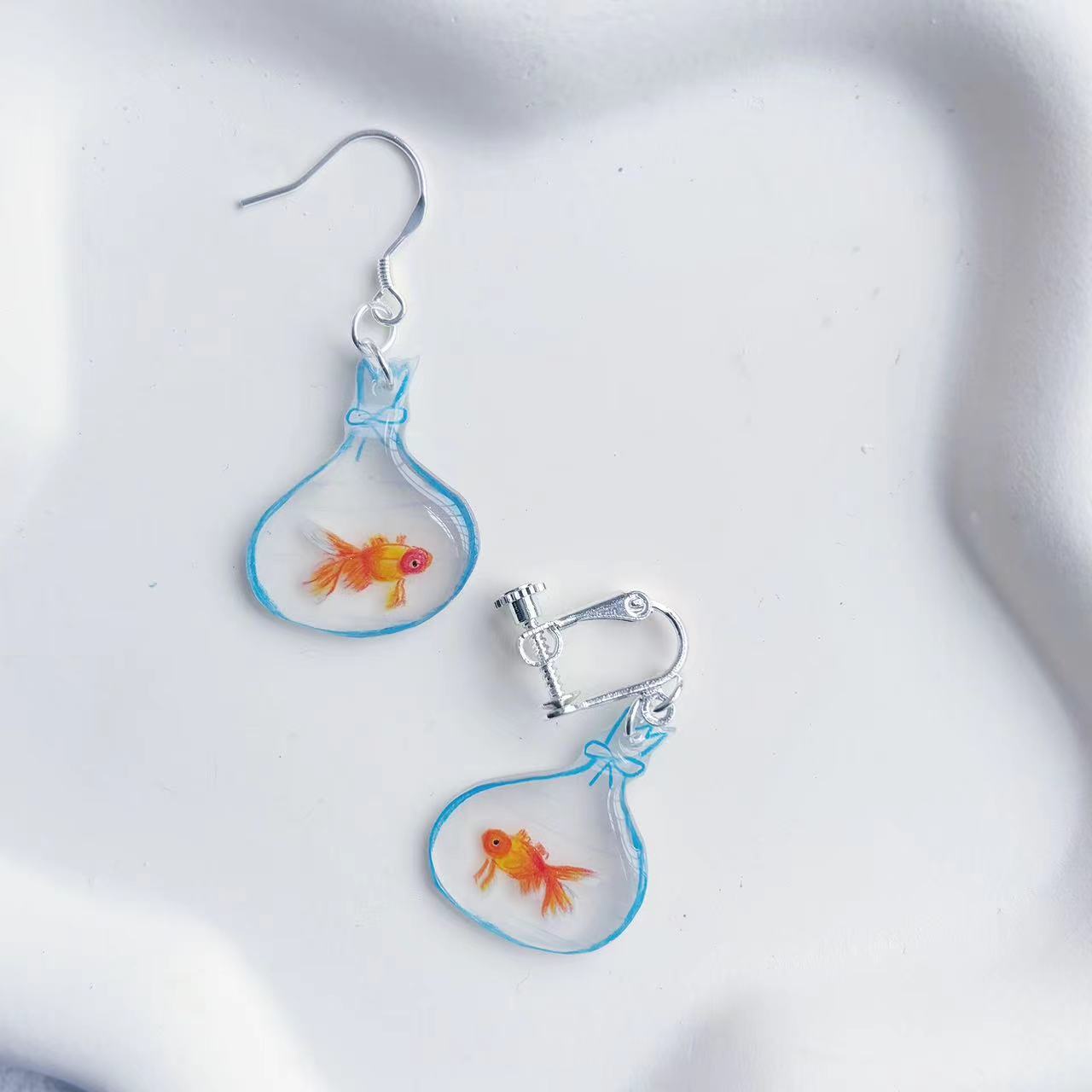 Pocket Goldfish Sterling Silver Earrings Non-piercing Ear Clip-Jewearrings