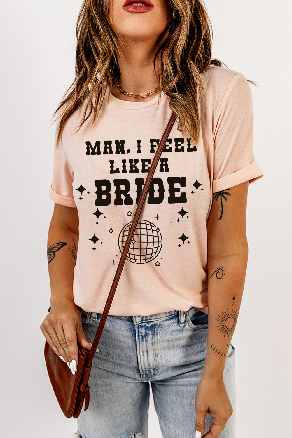 Graphic Cuffed Sleeve Round Neck T-Shirt-Jewearrings