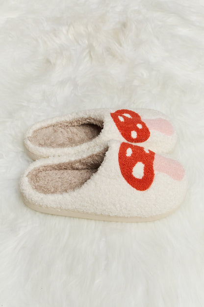 Melody Mushroom Print Plush Slide Slippers-Jewearrings