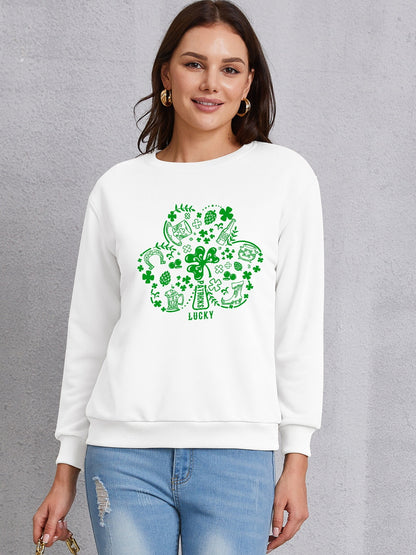 Lucky Clover Round Neck Sweatshirt-Jewearrings