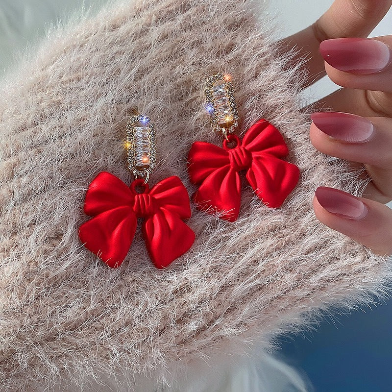 Red Black Color Bowknot Dangle Earrings For Girl Korean Sweet Women Fashion Jewelry-Jewearrings