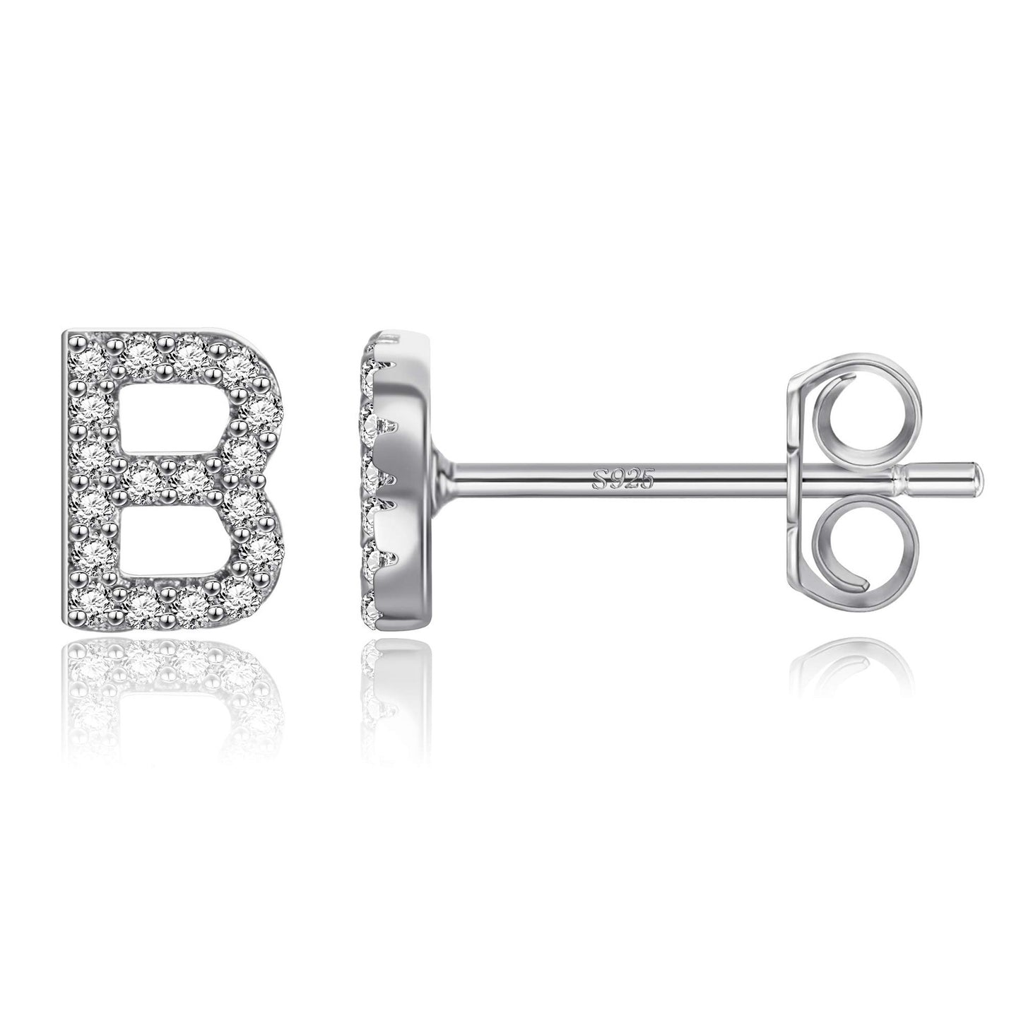 Simple Rhinestone Silver Needle English Alphabet Letter Earrings-Jewearrings