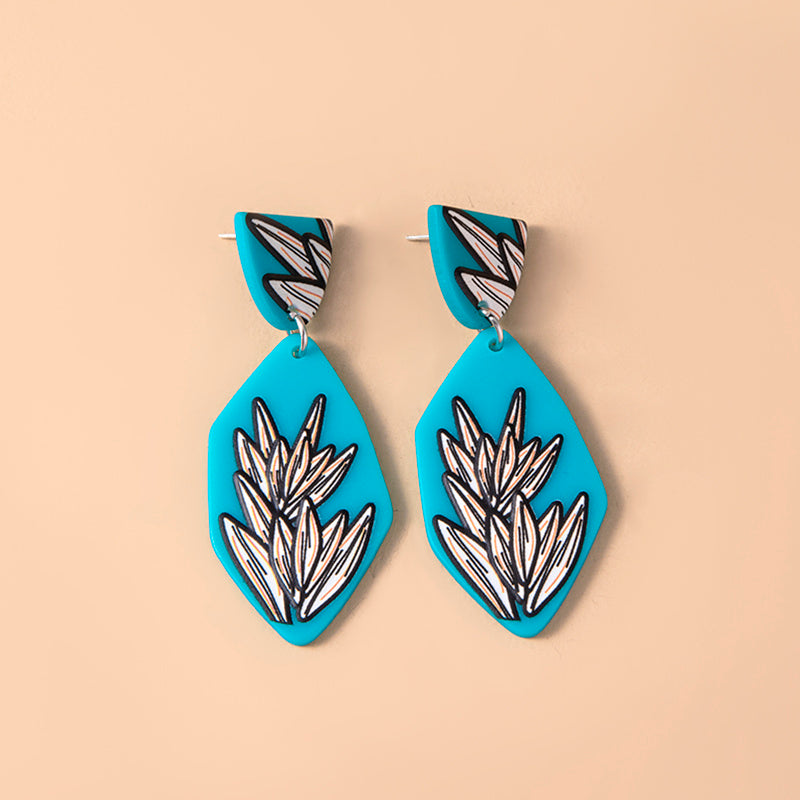 Vintage Leaf Print Resin Dangle Earrings-Jewearrings