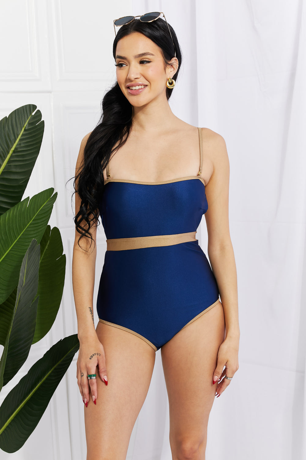 Marina West Swim Wave Break Contrast Trim One-Piece-Jewearrings