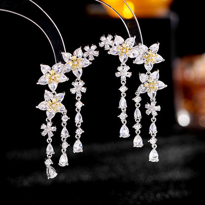 Fashion Flower Tassel Pendant Earrings For Women Wedding Crystal Dangle Earings Luxury Jewelry-Jewearrings