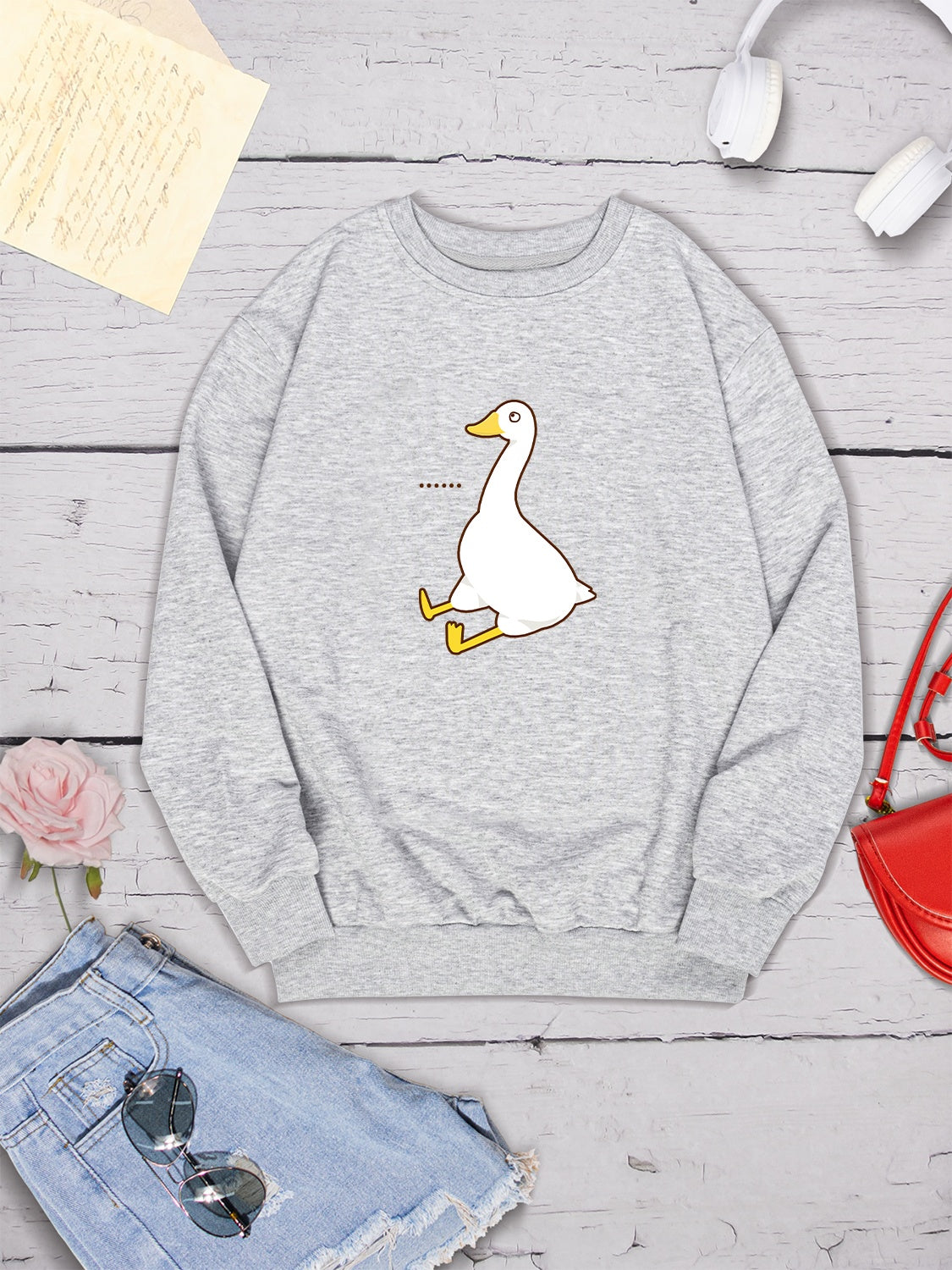 Goose Graphic Round Neck Sweatshirt-Jewearrings