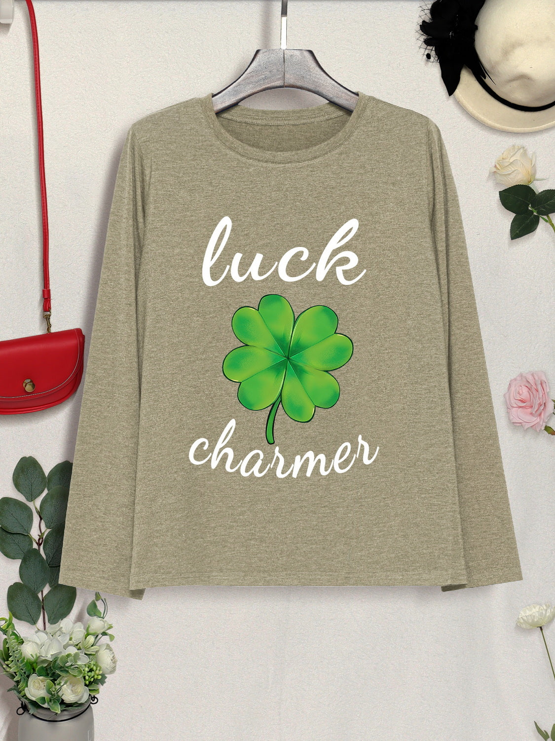 LUCK CHARMER Lucky Clover Round Neck T-Shirt-Jewearrings