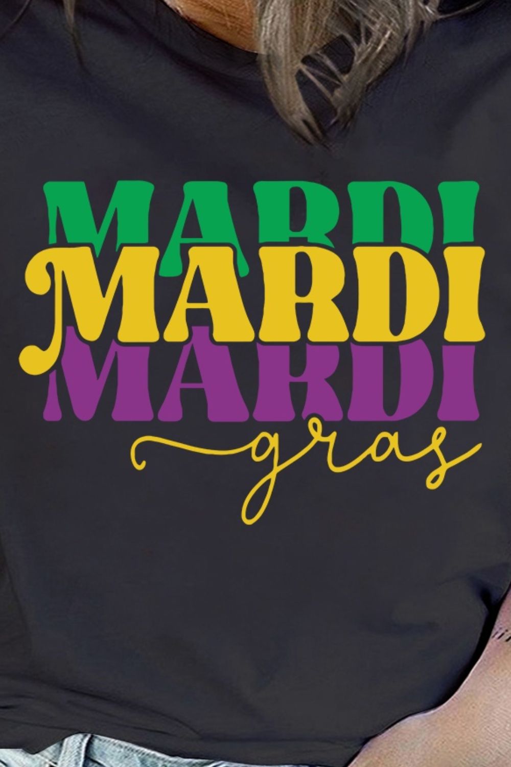 Plus Size MARDI GRAS Round Neck T-Shirt-Jewearrings