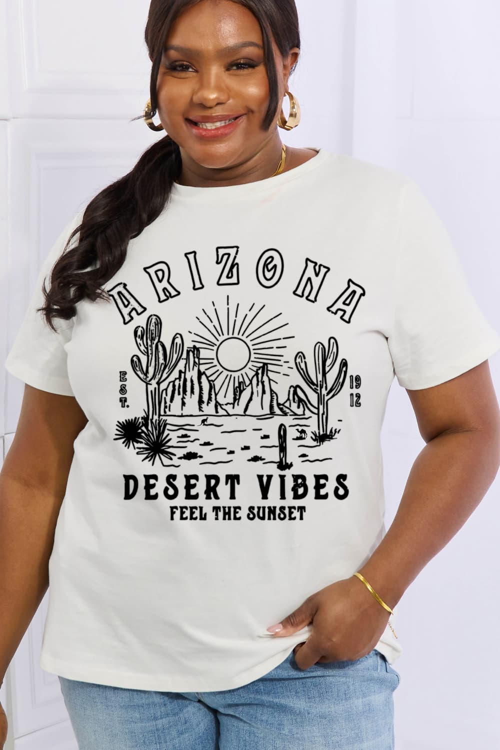 Simply Love Simply Love Full Size ARIZONA DESERT VIBES FEEL THE SUNSET Graphic Cotton Tee-Jewearrings