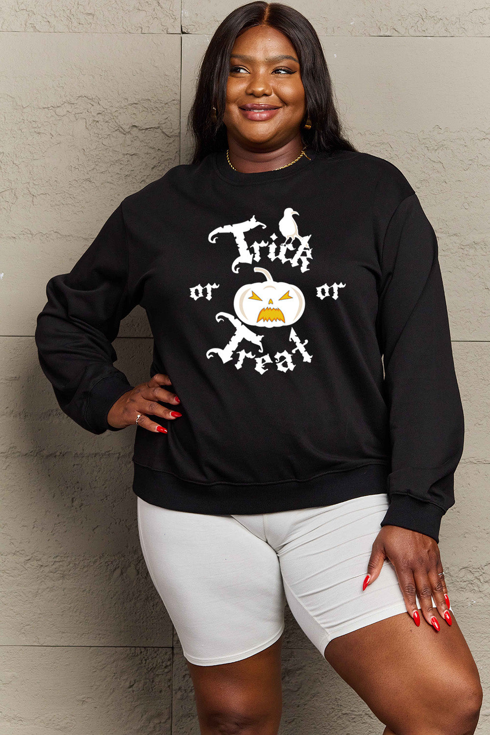 Simply Love Full Size TRICK OR TREAT Graphic Sweatshirt-Jewearrings