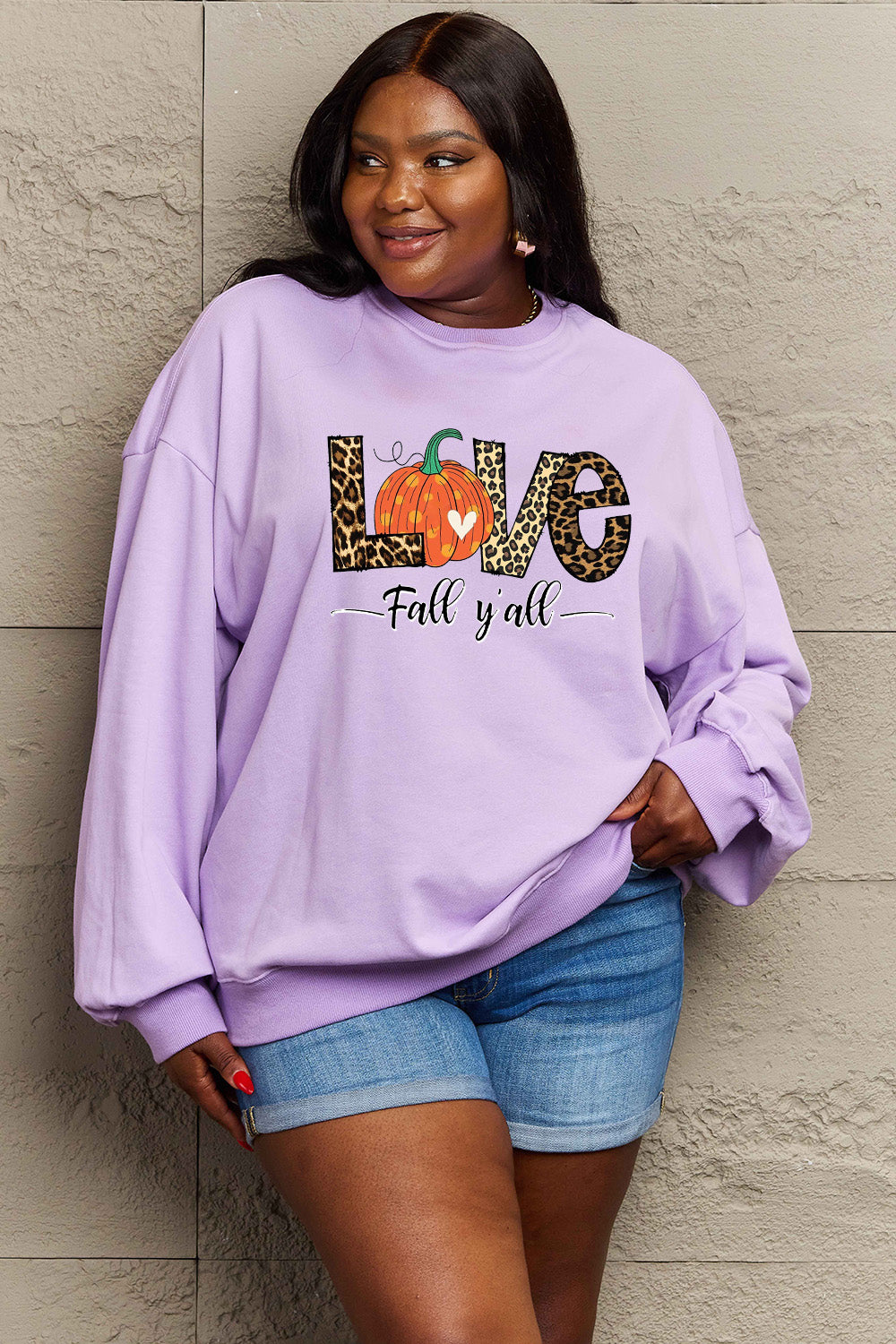 Simply Love Full Size LOVE FALL Y'ALL Graphic Sweatshirt-Jewearrings