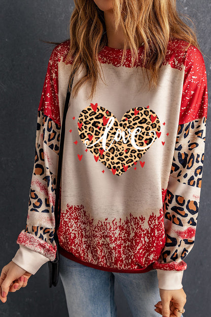 LOVE Heart Leopard Round Neck Sweatshirt-Jewearrings