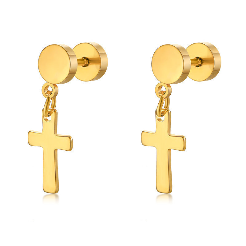 Stainless Steel Men's Trend Cross Dumbbell Earrings-Jewearrings