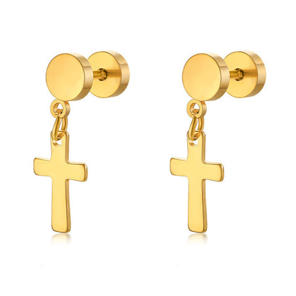 Stainless Steel Men's Trend Cross Dumbbell Earrings-Jewearrings