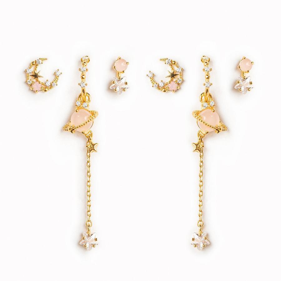 Zircon Chain Stud 925 Silver Pin Earrings Set-Jewearrings