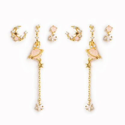 Zircon Chain Stud 925 Silver Pin Earrings Set-Jewearrings