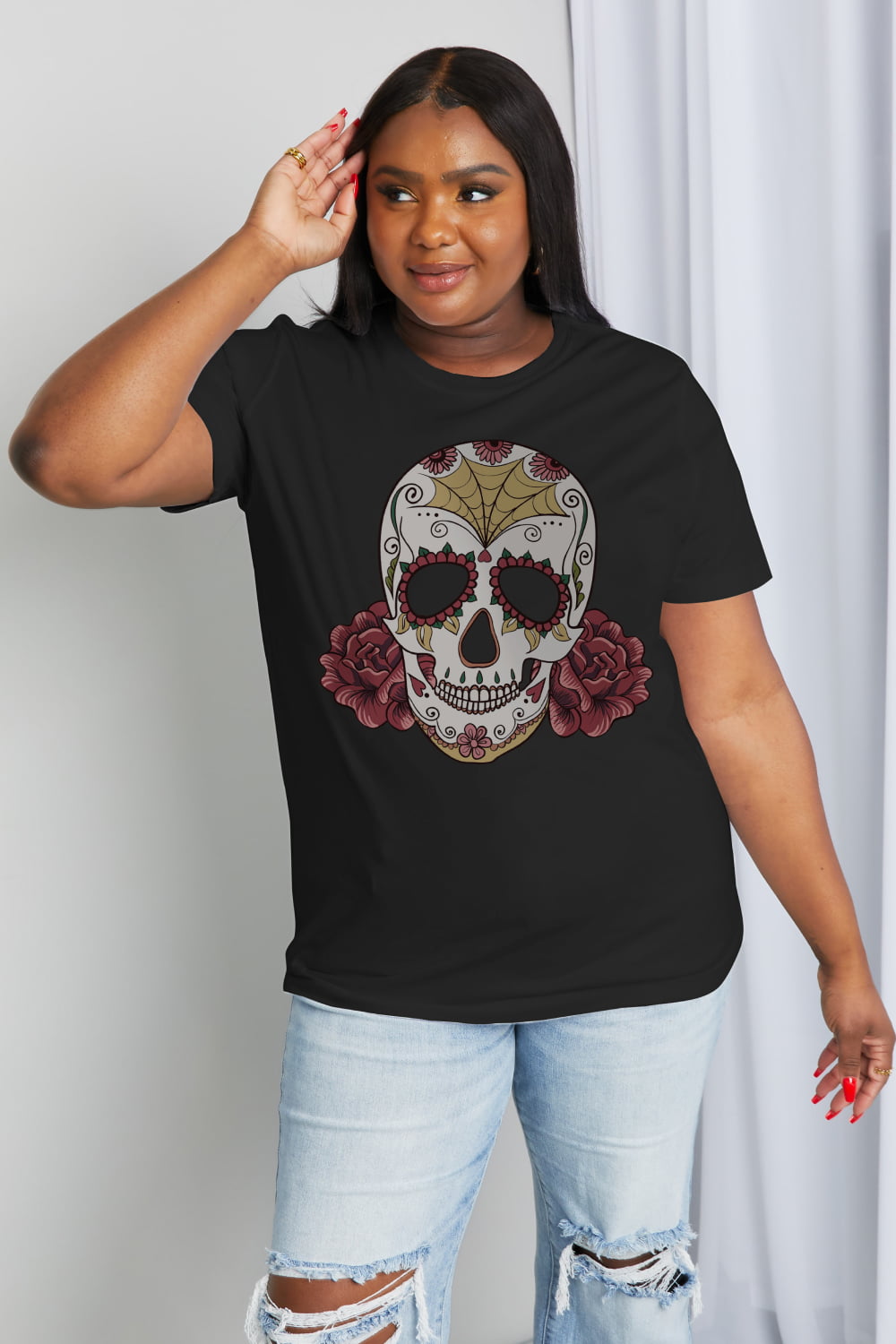 Simply Love Full Size Skull Graphic Cotton Tee-Jewearrings