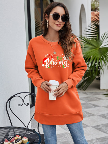 DON'T STOP BELIEVING Graphic Drop Shoulder Sweatshirt-Jewearrings