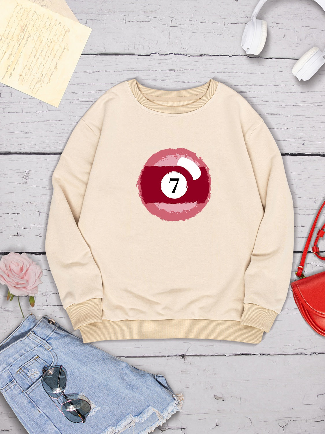 Billiard Graphic Round Neck Sweatshirt-Jewearrings