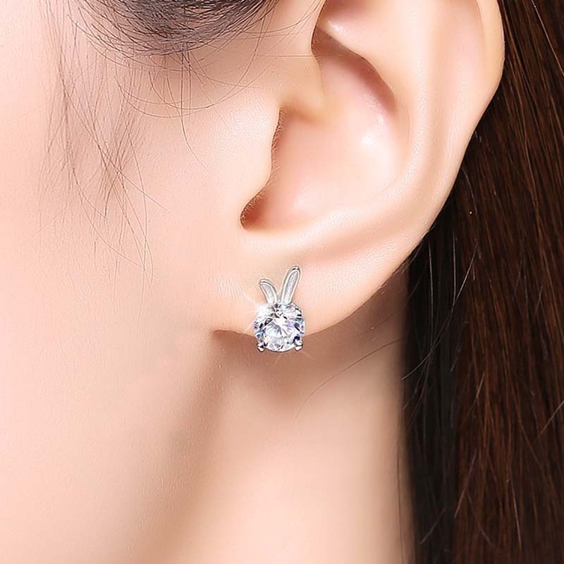 Women's Rabbit Moissanite Sterling Silver Earrings-Jewearrings