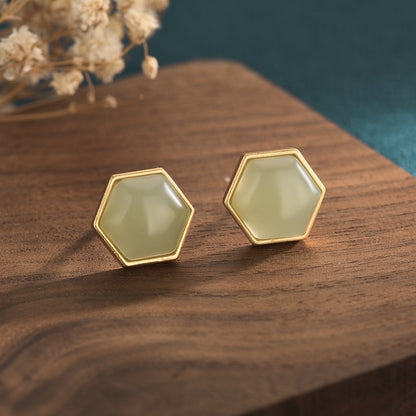 Women's Inlaid Hetian Jade Gray Jade Stud Earrings-Jewearrings