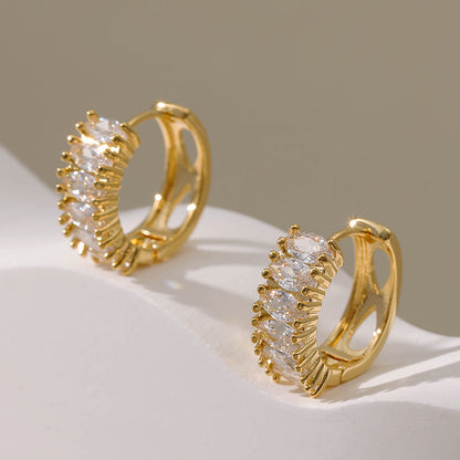 Women's Real Gold Electroplated Zircon Round Earrings-Jewearrings