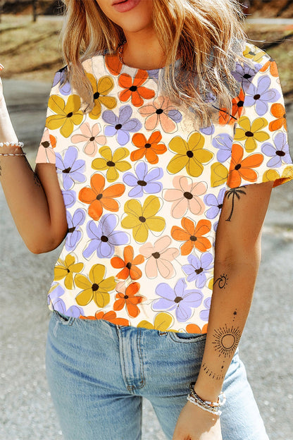 Printed Round Neck Short Sleeve T-Shirt-Jewearrings