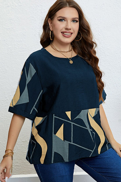 Plus Size Printed Half Sleeve Top-Jewearrings