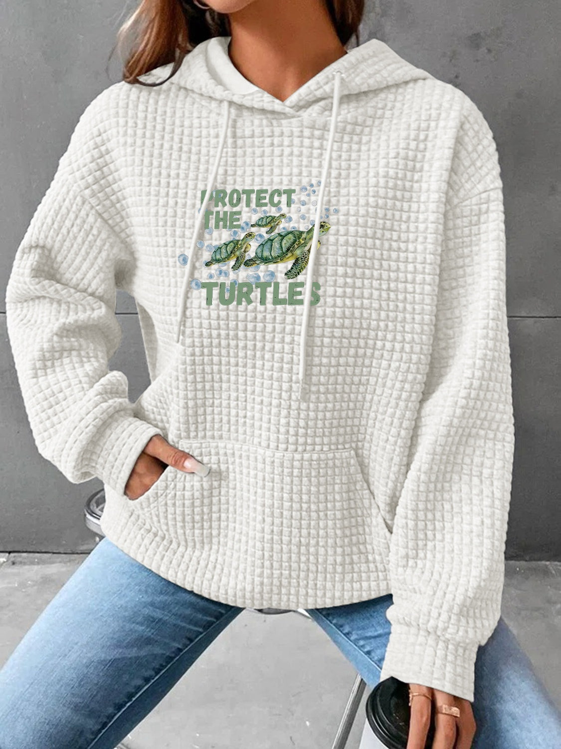 Full Size Turtle Graphic Drawstring Hoodie-Jewearrings