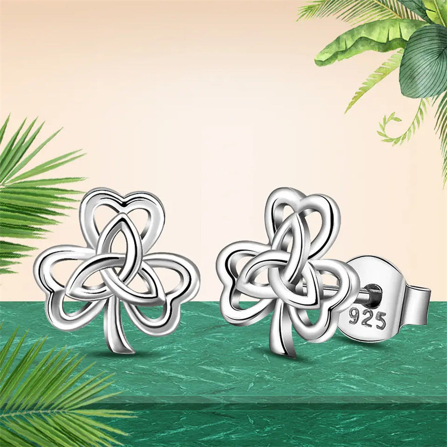 925 Sterling Silver Three-leaf Clover Simple Low Allergy Earrings-Jewearrings