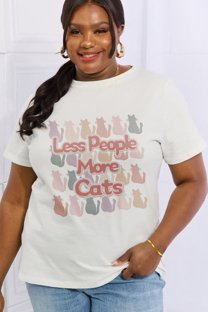 Simply Love Full Size LESS PEOPLE MORE CATS Graphic Cotton Tee-Jewearrings