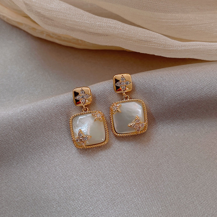 Silver Needle Opal Earrings Temperament Geometric Square-Jewearrings