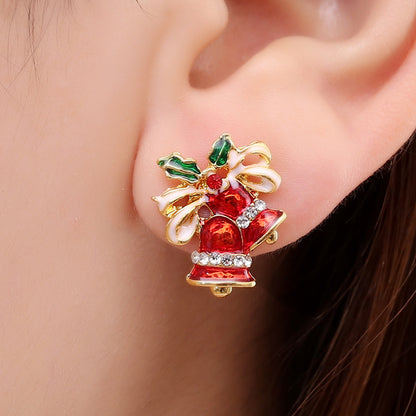 Christmas Gift Dripping Oil Bow Bell Earrings-Jewearrings