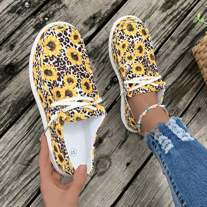 Printed Round Toe Flat Sneakers-Jewearrings