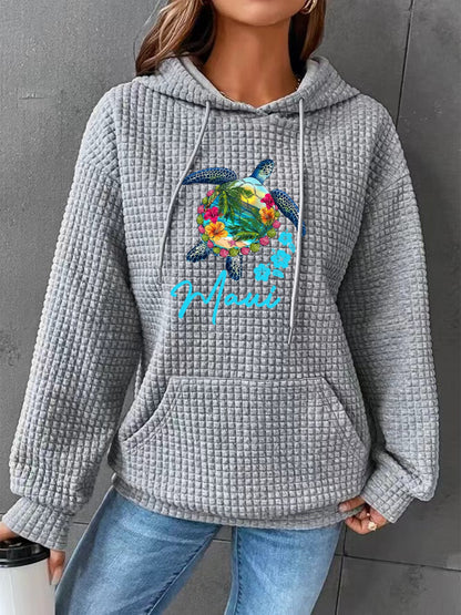 Full Size Turtle Graphic Drawstring Hoodie-Jewearrings