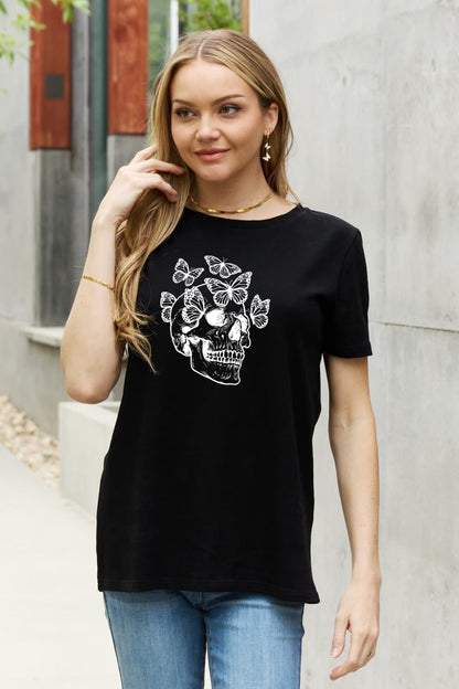 Simply Love Full Size Butterfly Skull Graphic Cotton Tee-Jewearrings