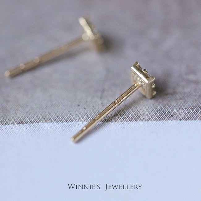 Simple Sterling Silver Plated Gold Inlaid Carbink Mini Square Stud Earrings All-matching Twin-Jewearrings