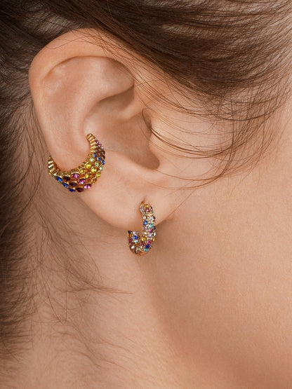 Geometric Multi-layer Color Earrings With Colored Diamonds C-shaped Ear Bone Clip-Jewearrings