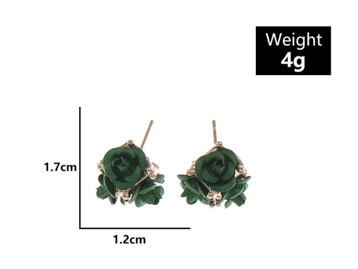 Retro Temperament Stereo Rose Stud Earrings Cute Multicolor Flower Earrings-Jewearrings