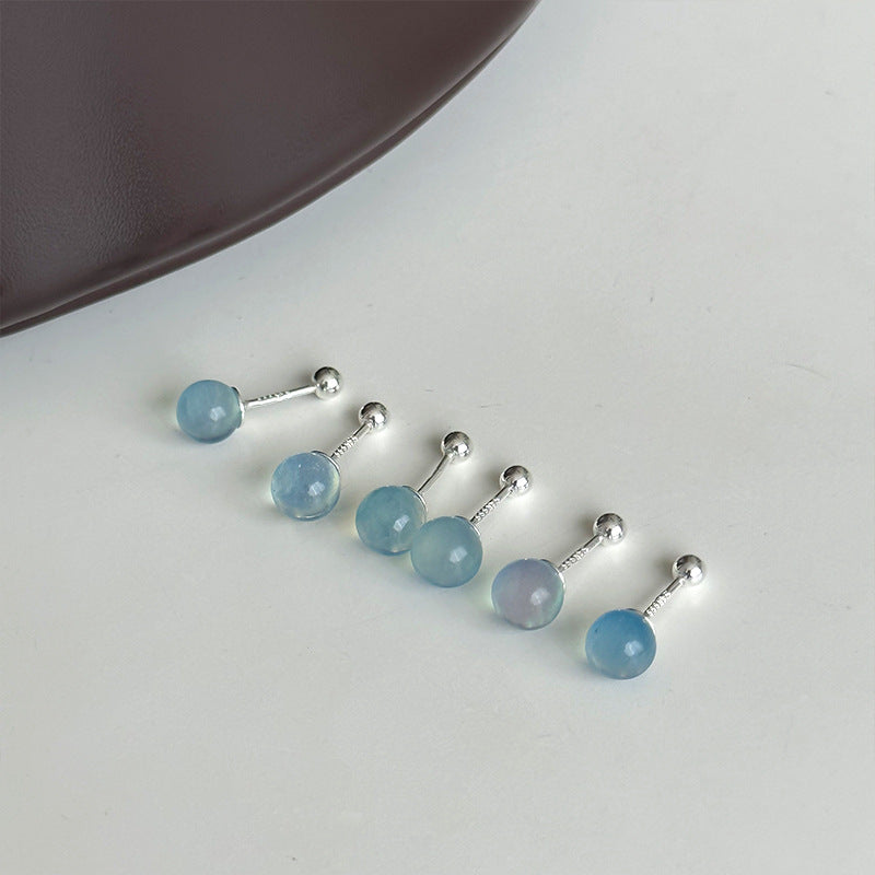 Women's Pure Silver Aquamarine Stud Earrings-Jewearrings