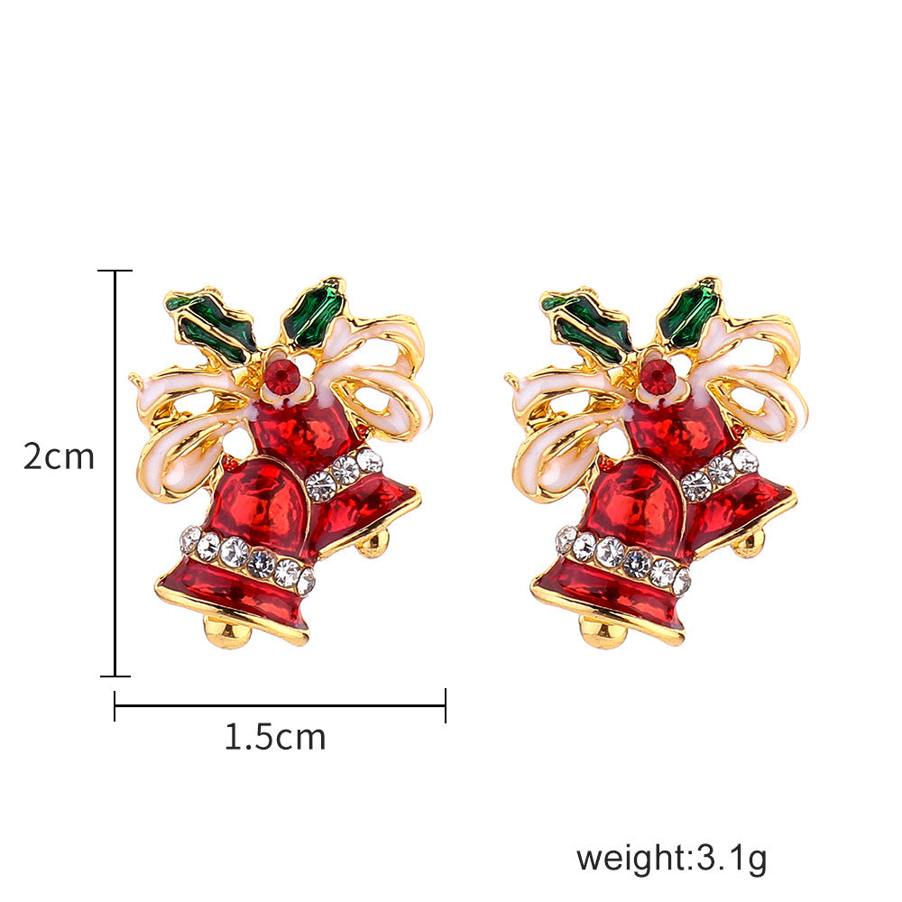 Christmas Gift Dripping Oil Bow Bell Earrings-Jewearrings