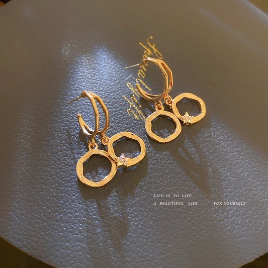 925 Silver Needle Diamond Five-pointed Star Circle Earrings Korea-Jewearrings