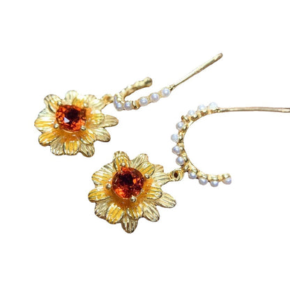 Colored Gems Jewelry 925 Silver Inlaid Natural Citrine Stud Earrings-Jewearrings