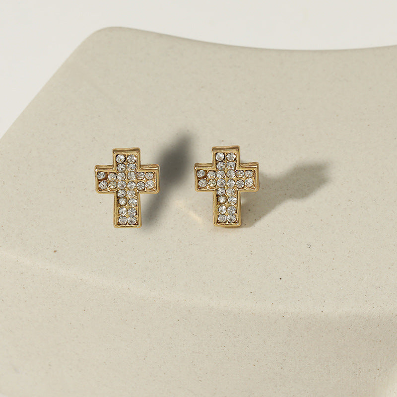 Silver Cross Gentleman's Stud Earrings Petite Mini-Jewearrings