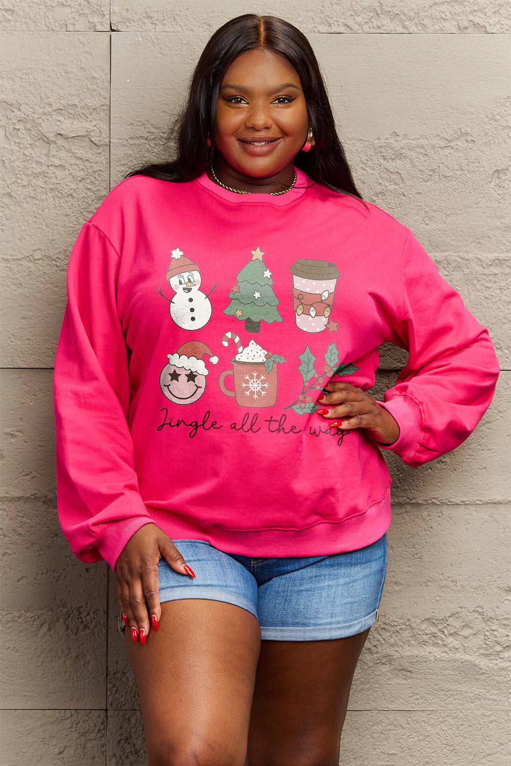 Simply Love Full Size JINGLE ALL THE WAY Long Sleeve Sweatshirt-Jewearrings