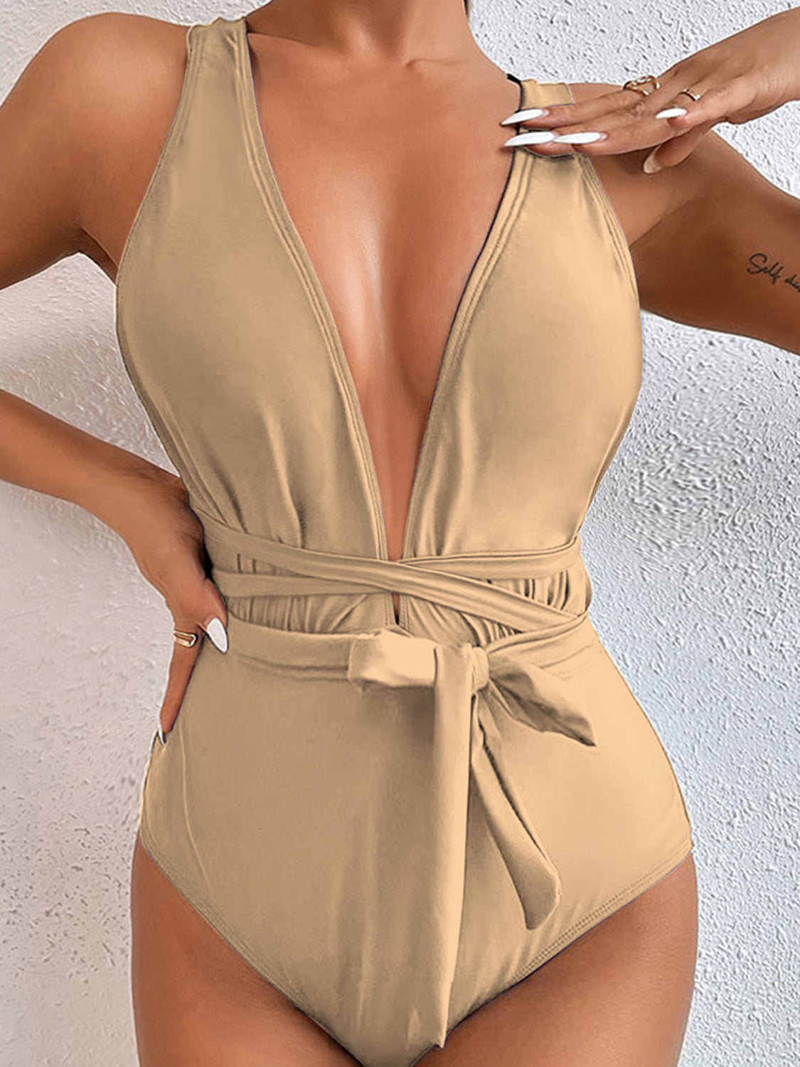 Tied Crisscross Wide Strap One-Piece Swimwear-Jewearrings